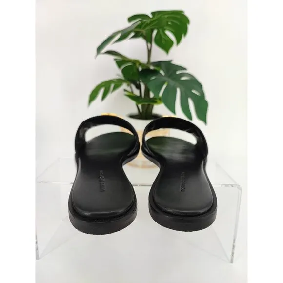 Tory Burch Women's Everly Slide Black Logo Medallion Slip On Sandals Size 6 US