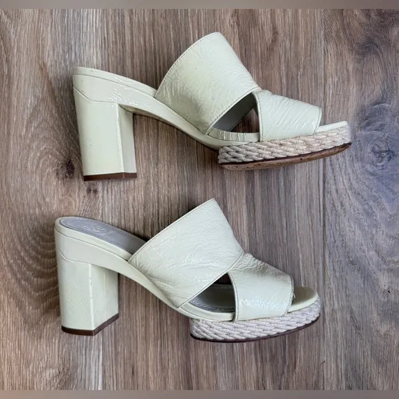 Tory Burch Women's Ivory Cream Patent  Leather Heels Sandals Platforms - Size 7M