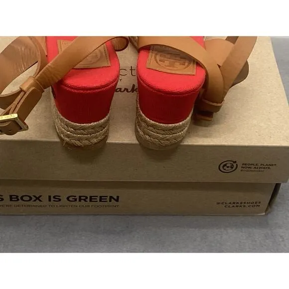 Tory Burch Women’s Karisa Espadrille Wedge Sandals Size 8.5 Red Ankle Straps