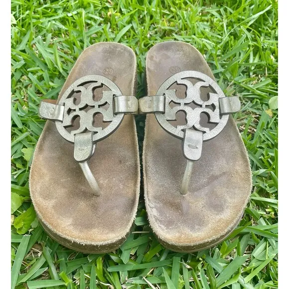 Tory Burch Women’s Miller Cloud Sandals Size 6.5 Spark Gold