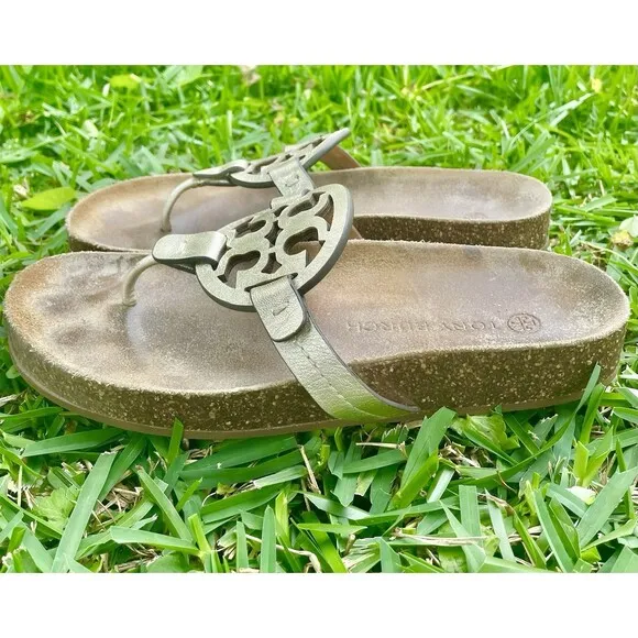 Tory Burch Women’s Miller Cloud Sandals Size 6.5 Spark Gold