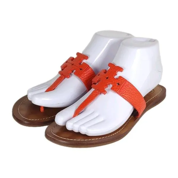 Tory Burch Women's Moore US 7M Corral Leather Slip On Flat Thong Sandals Shoes