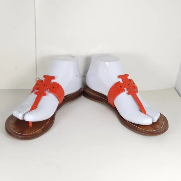 Tory Burch Women's Moore US 7M Corral Leather Slip On Flat Thong Sandals Shoes