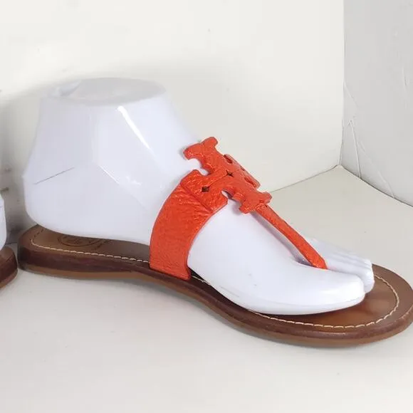 Tory Burch Women's Moore US 7M Corral Leather Slip On Flat Thong Sandals Shoes