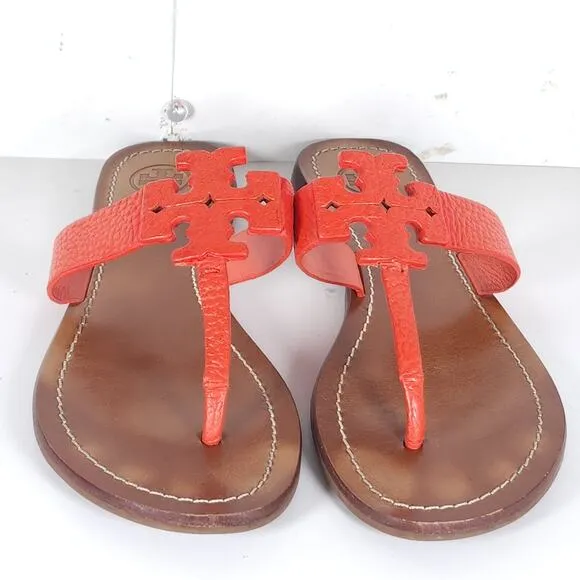 Tory Burch Women's Moore US 7M Corral Leather Slip On Flat Thong Sandals Shoes