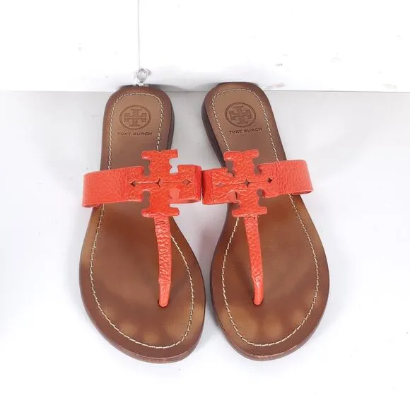 Tory Burch Women's Moore US 7M Corral Leather Slip On Flat Thong Sandals Shoes