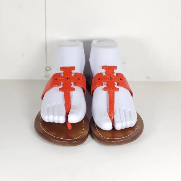 Tory Burch Women's Moore US 7M Corral Leather Slip On Flat Thong Sandals Shoes