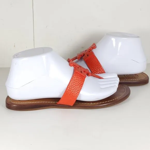 Tory Burch Women's Moore US 7M Corral Leather Slip On Flat Thong Sandals Shoes