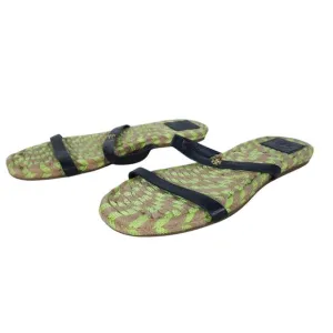 Tory Burch Womens Sandals 9 Green Woven Rope Leather Strap Slip On Beach Casual