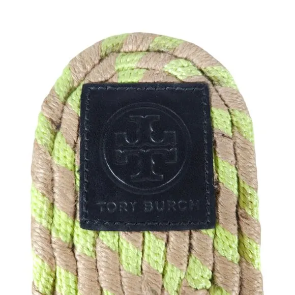 Tory Burch Womens Sandals 9 Green Woven Rope Leather Strap Slip On Beach Casual