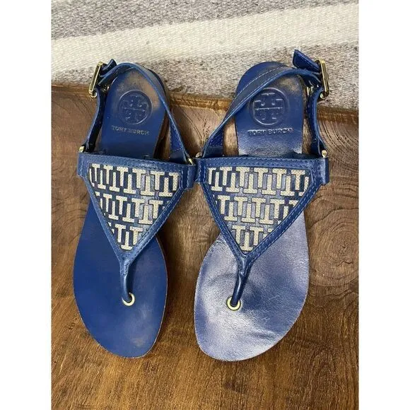 Tory Burch - Women's Thong Sandals - Blue Leather - Size 6.5 - Lightly Used