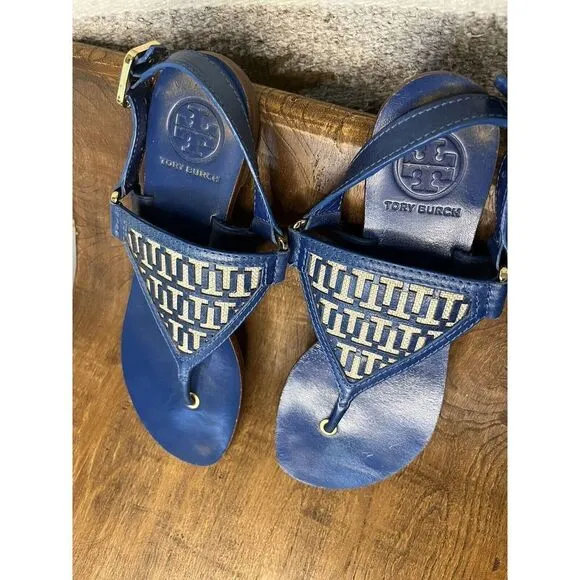 Tory Burch - Women's Thong Sandals - Blue Leather - Size 6.5 - Lightly Used