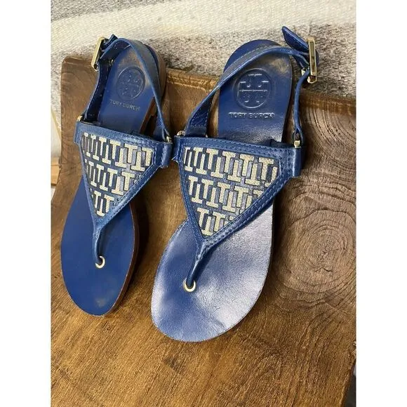 Tory Burch - Women's Thong Sandals - Blue Leather - Size 6.5 - Lightly Used