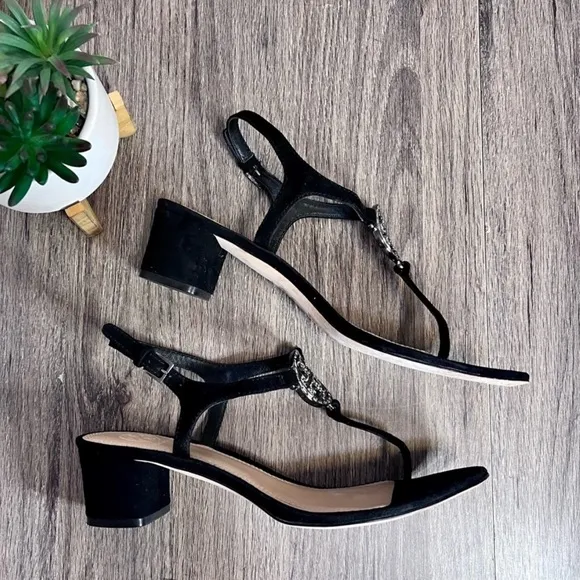 Tory BurchBlack Suede Crystal Embellishments T-Strap SandalsWomen's Size: 8