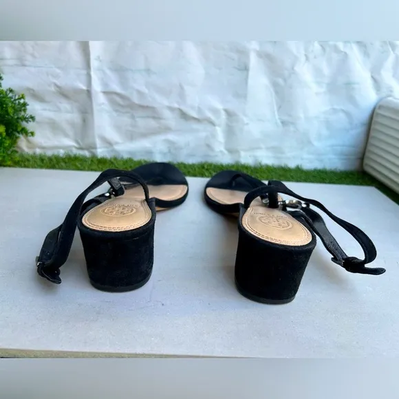 Tory BurchBlack Suede Crystal Embellishments T-Strap SandalsWomen's Size: 8