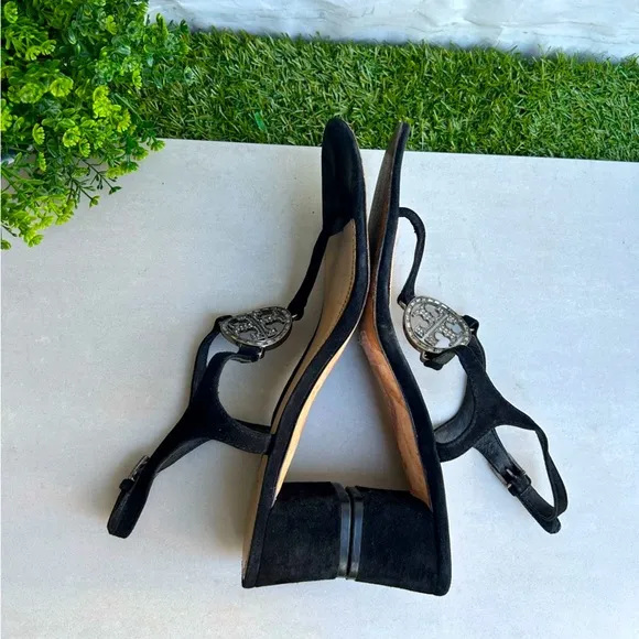 Tory BurchBlack Suede Crystal Embellishments T-Strap SandalsWomen's Size: 8