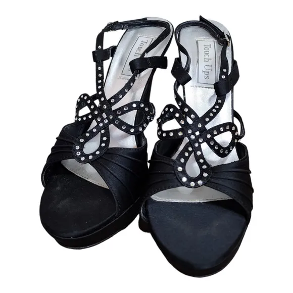 Touch Ups Lonnie Black Satin Platform Sandal Women's Size 8.5
