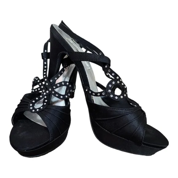 Touch Ups Lonnie Black Satin Platform Sandal Women's Size 8.5