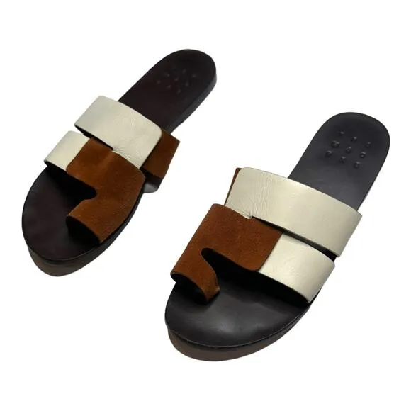 TRA MAD RKE Leather Brown and White Sandals Size 9