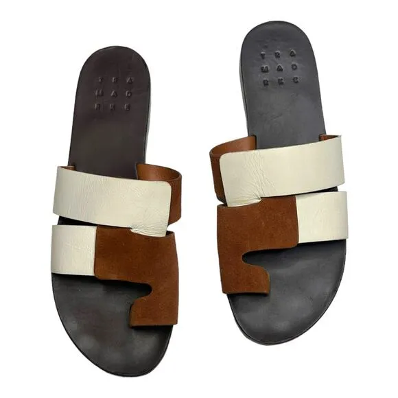 TRA MAD RKE Leather Brown and White Sandals Size 9