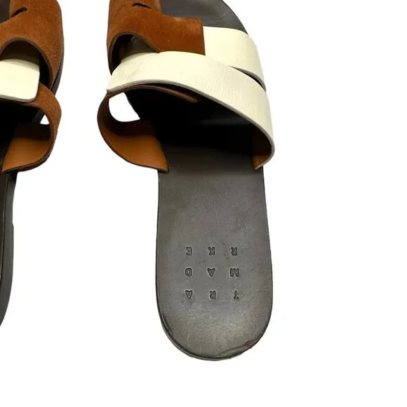 TRA MAD RKE Leather Brown and White Sandals Size 9