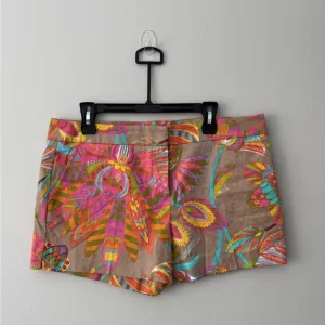 Trina Turk Tan Pink Abstract Floral Cotton Shorts, like new Size 12