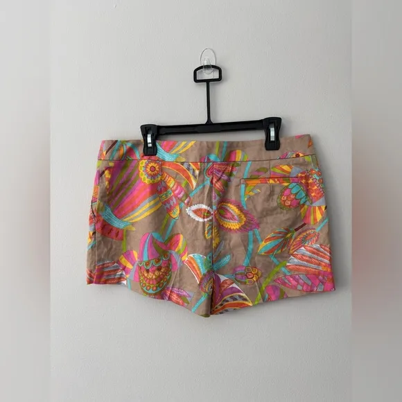 Trina Turk Tan Pink Abstract Floral Cotton Shorts, like new Size 12
