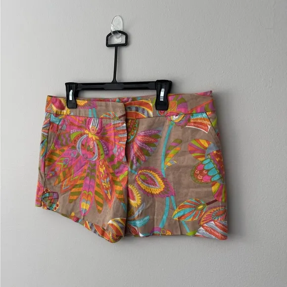 Trina Turk Tan Pink Abstract Floral Cotton Shorts, like new Size 12