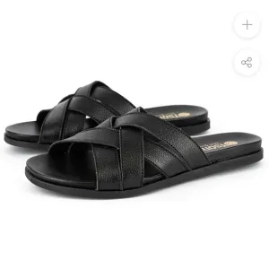 Tsonga leather slip on sandals South African flats black size 39 / US size 7.5