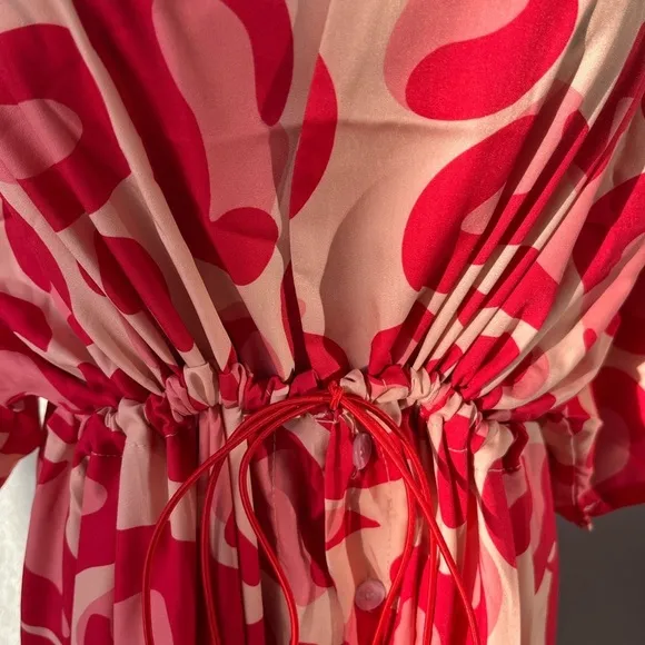 TSQ2 Plunge Red Leopard Oversize Kimono Maxi Dress L NWT