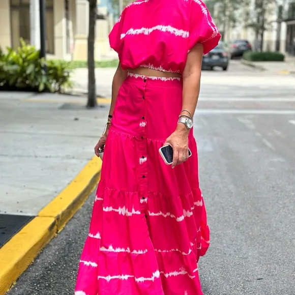 Two-Piece Tie-Dye Set – Hot Pink &amp; White