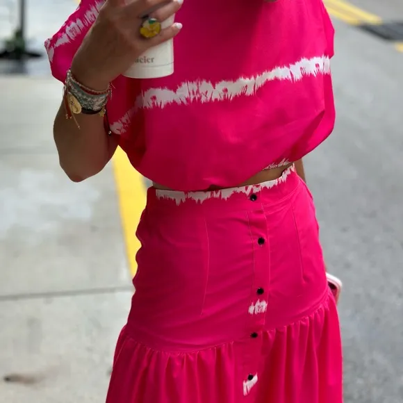 Two-Piece Tie-Dye Set – Hot Pink &amp; White