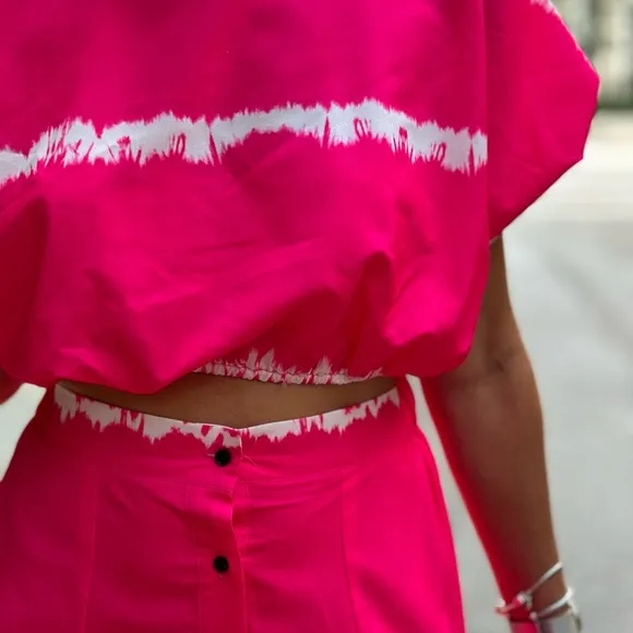 Two-Piece Tie-Dye Set – Hot Pink &amp; White