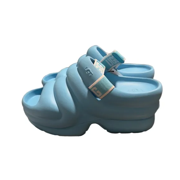 UGG Aww Yeah Blue Plateform Slide Sandals Size 9W
