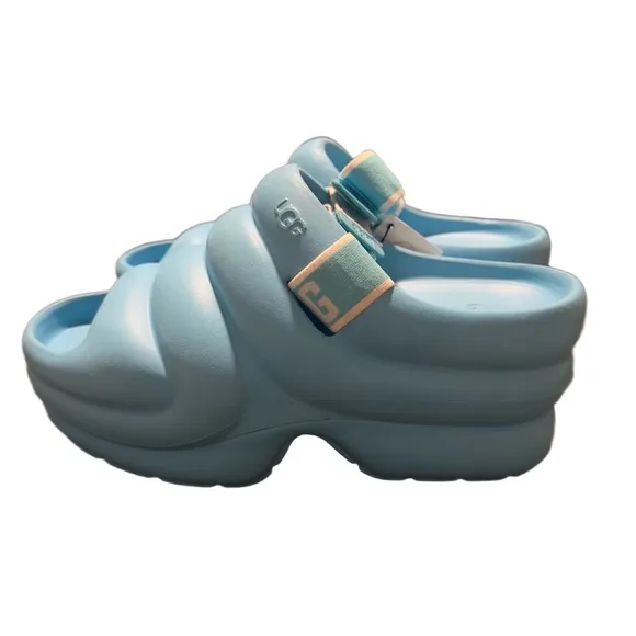 UGG Aww Yeah Blue Plateform Slide Sandals Size 9W