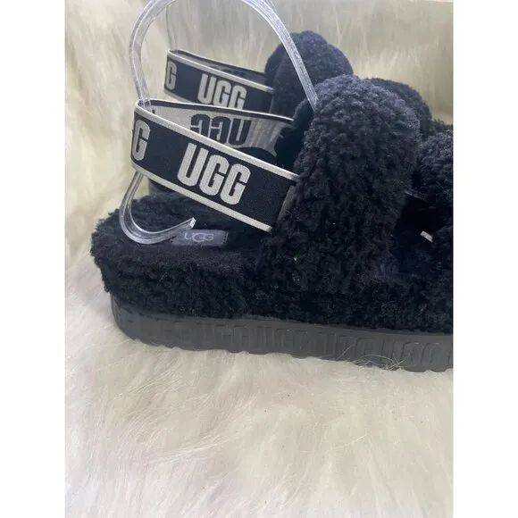 Ugg Black Fluffita Shearling Platform Sandals Size 9