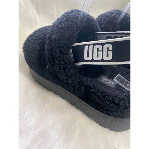 Ugg Black Fluffita Shearling Platform Sandals Size 9