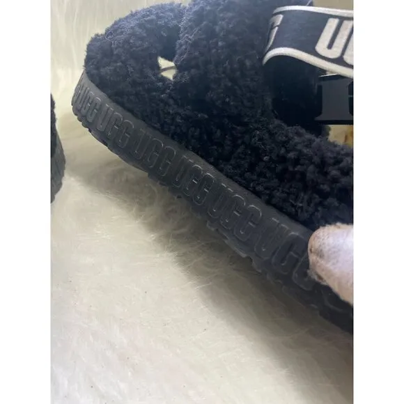 Ugg Black Fluffita Shearling Platform Sandals Size 9
