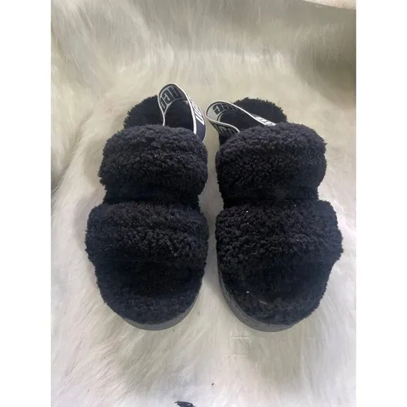 Ugg Black Fluffita Shearling Platform Sandals Size 9