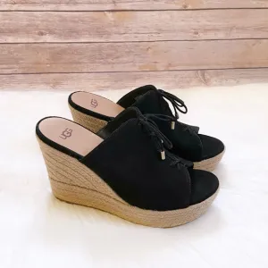 UGG Black Suede Giorgia Espadrille Wedge Sandals