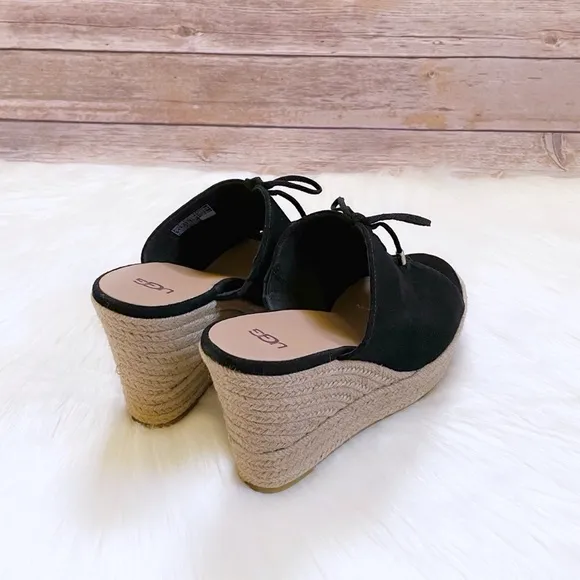 UGG Black Suede Giorgia Espadrille Wedge Sandals