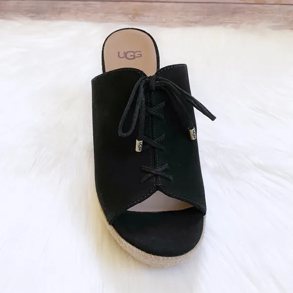 UGG Black Suede Giorgia Espadrille Wedge Sandals