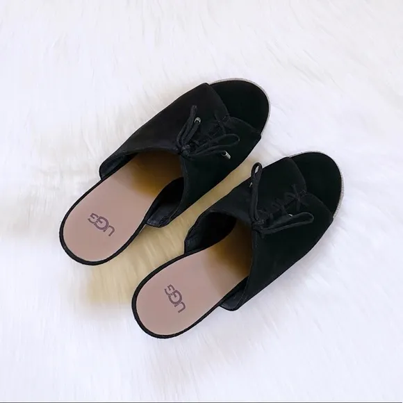UGG Black Suede Giorgia Espadrille Wedge Sandals