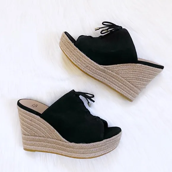 UGG Black Suede Giorgia Espadrille Wedge Sandals