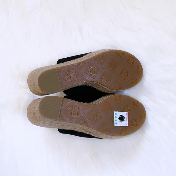 UGG Black Suede Giorgia Espadrille Wedge Sandals