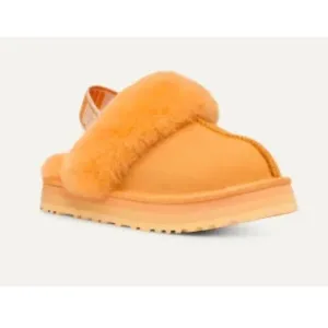 UGG FUNKETTE KIDS SLIDE SANDAL PAPAYA ORANGE SUEDE WOOL YOUTH US 4- WOMEN US 5.5