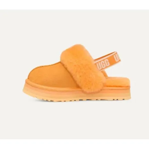 UGG FUNKETTE KIDS SLIDE SANDAL PAPAYA ORANGE SUEDE WOOL YOUTH US 4- WOMEN US 5.5