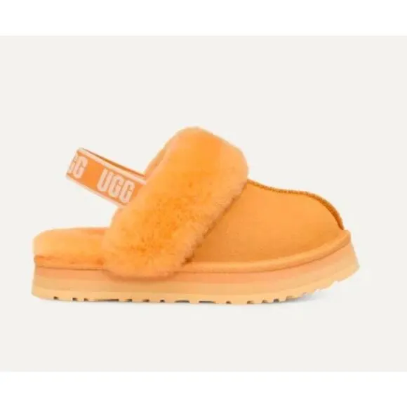 UGG FUNKETTE KIDS SLIDE SANDAL PAPAYA ORANGE SUEDE WOOL YOUTH US 4- WOMEN US 5.5