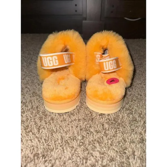 UGG FUNKETTE KIDS SLIDE SANDAL PAPAYA ORANGE SUEDE WOOL YOUTH US 4- WOMEN US 5.5