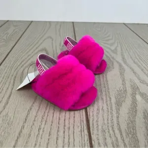 UGG Infant Fluff Yeah Furry Fuzzy Sandals 02/03 S 6-12 months Pink $55